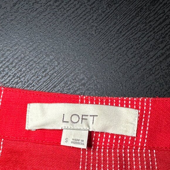LOFT Red & White Striped Wrap Peplum Top Short Sleeve Blouse S - Picture 5 of 5